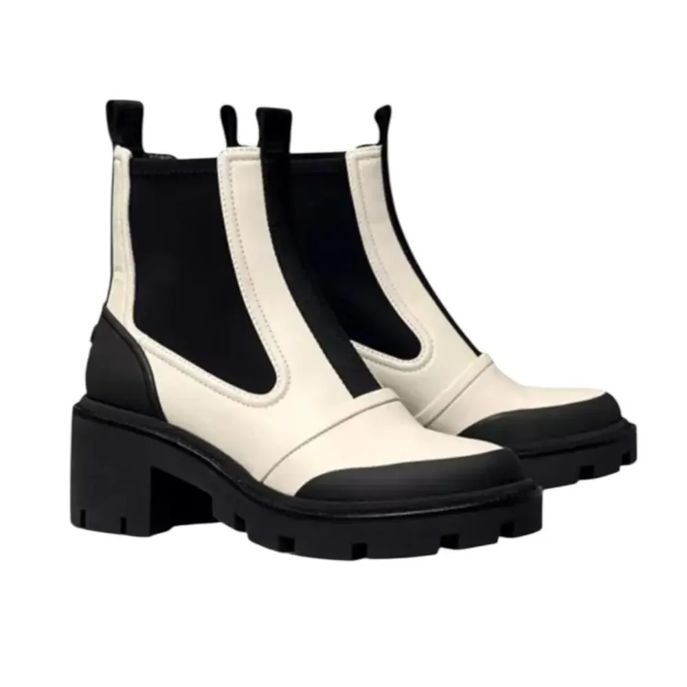 Tory Burch Chelsea Lug Sole Heeled Booties in Ivory – Sz 9.5M
